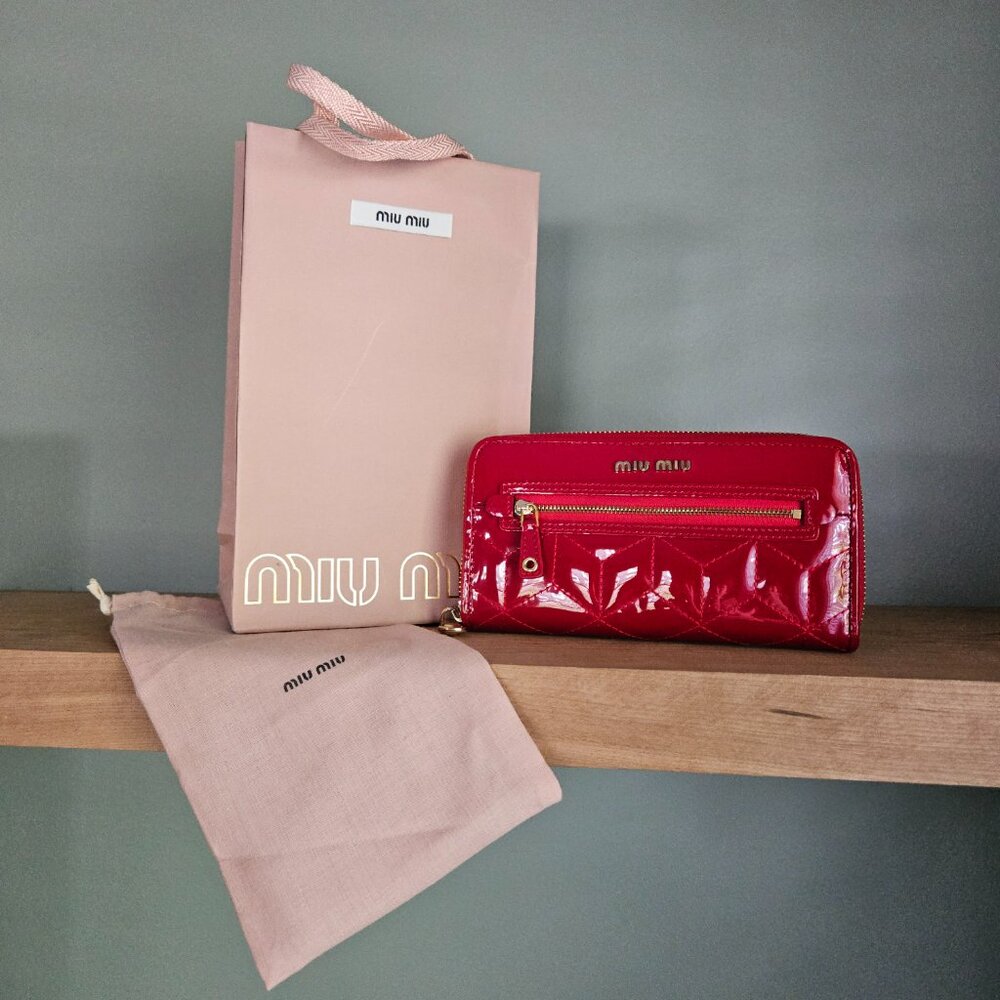 Miu Miu Patent Leather Enamel Zip Around wallet